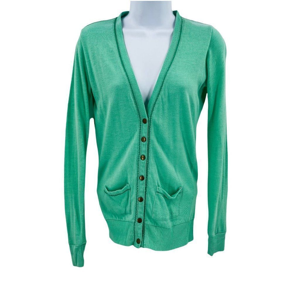 Color Story Long Sleeve Turquoise Button Up Cardigan Sweater Small